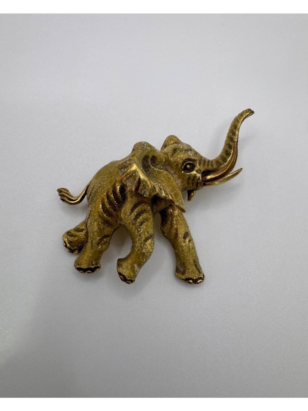 Vintage 1950s German Elephant Brooch Textured Enamel Gold Tone Figural